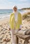 Hijab Collar Is Closed Natural Linen Fabric Loose Fit Comfortable Cut Shirt Yellow - 4