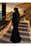 Double Breasted Collar Slit Detail Maxi Length Imported Crepe Fabric Belted Dress 582256 Black - 2