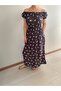 Women's Madonna Collar Anthracite Long Elastic Summer Dress 12A-2212 - 3