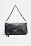 Black Soft Leather Bag with 2 Chain Straps and Black Wing Detail