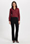 Women's slim fit long sleeve cotton bodycon textured burgundy basic shirt
