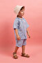 Muslin Shirt Hooded Suit Short Sleeve Shorts 2 Piece Set Buttoned 100% Cotton Boy's Suit - 2