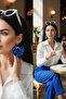 Women's Silver Color Hoop Dangle Earrings – Cobalt Blue White Polka Dot Fabric Beaded Design - 5