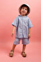 Muslin Shirt Hooded Suit Short Sleeve Shorts 2 Piece Set Buttoned 100% Cotton Boy's Suit