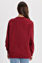 Women's oversized wide cut 100% cotton 2 thread crew neck burgundy sweatshirt - 6
