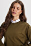 Women's Oversize Wide Cut 100% Cotton 2 Thread Crew Neck Khaki Sweatshirt - 3