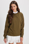 Women's Oversize Wide Cut 100% Cotton 2 Thread Crew Neck Khaki Sweatshirt
