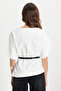 Women's Slim Fit Tight-Fitting Short Bat Sleeve Thin Belted Zippered White Blouse Shirt - 6