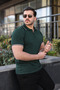 Men's Casual Striped Cotton Khaki Polo Collar T-Shirt - 2