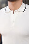 Men's Casual Striped Cotton White Polo Neck T-Shirt - 4