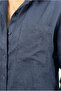 Women's Navy Blue Linen Shirt Loose Oversized Shirt with Pockets 100% Cotton - 5