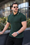 Men's Casual Striped Cotton Khaki Polo Collar T-Shirt - 4