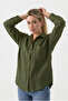 Women's Khaki Basic Oversize Linen Pocket Long Sleeve School Plus Size Shirt