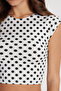 Women's Slim Fit Polka Dot Crew Neck White Crop Blouse - 4
