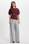 Women's Slim Fit Short Batwing Sleeve Thin Belted Zippered Burgundy Blouse Shirt - 2