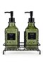 Modern Striped Glass Double Liquid Soap Dispenser & Detergent Holder Set - 500ml Kitchen and Bathroom Organizer with Stand - 5