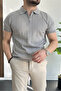 Men's Half Zip Polo Neck T-Shirt Gray Edw257 - 2