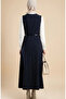 Buttoned Short Sleeve Belted Gilet Dress 5095-01 Navy Blue - 4