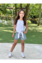 Girl's Stone Jeans Shorts and White Bluz with Straps (One Size Larger Can Be Chosen) - 3