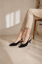 Women's Black Suede Open Back Pointed Toe Low Heel Stiletto Shoes - 8