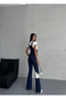 Navy Blue Flare Denim Jumpsuit - 7