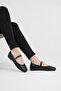 Women's Black Leather Casual Buckle Low Heeled Comfortable Ballerinas Byndmrj01