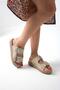 Women's Beige Matte Stone Double Buckle Suede Slippers 5cm Byndmat01 - 4
