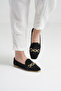 Women's Black Buckle Embroidered Straw Knitwear Daily Ballet Flats Byndtrb03