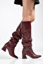 Syt-2002 Burgundy Leather Gusseted Thick Heeled Casual Boots - 3