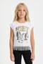 100% Cotton Girls White Printed T-Shirt with Tassels / Comfortable and Stylish Design