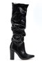 4807 Black Wrinkled Pointed Toe Bellows Thick Heel Casual Women's Boots - 3