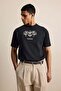 Men's Oversize Floral Embroidered T-Shirt Black - 5