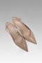 Beige Pointed Toe Round Heeled Patent Leather Shoes - Ankle Buckle, Open Back 7cm - 8