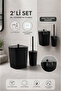 Sapphire Adhesive Toilet Brush Holder and Trash Can Set Black 2-Piece Bathroom Set