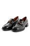 Women's Black Stoned V Buckle Patent Leather Loafer Shoes 4cm Byndkp1014 - 9