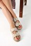 Women's Beige Matte Stone Double Buckle Suede Slippers 5cm Byndmat01 - 2