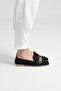 Women's Black Buckle Embroidered Straw Knitwear Daily Ballet Flats Byndtrb03 - 3