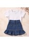 Ruffle Detailed Denim Skirt & Tulle Sleeve T-Shirt Girls' Combination Set - 2