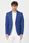 Virone Men's Cobalt Blue Mono Collar Plaid Polyviscon Fabric Slim Fit Sports Blazer Jacket - 5