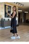 Lunch Lifestyle Women's Zippered Polo Collar Ribbed Double Slit Midi Length Sleeveless Knitted Dress - 6