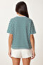 Striped Oversize Viscose T-Shirt Lrn0041 Green White - 7