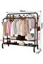 Double Pole Heavy Duty Metal Garment Rack - Freestanding Movable Clothes Rail - 150cm - 2