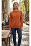 Front Stone Embroidered Orange Color Sleeves and Bottom Ribbed Sports Combed Cotton Blouse