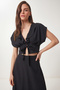 Tie-Detail Modal Blouse Skirt Set Lgx0008 Black - 3