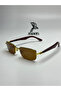 Jacarty Wooden Handle Gold Detailed Metal Frame Organic Glass Sunglasses Uv400 Protection Gift - 3