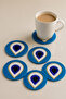 Damla Nazar Embroidered Coaster Set of 6 9 cm – Decorative Protective Coaster