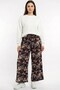 Women's Pink Beige Abstract Patterned Atlas Wide Leg Pants - 3