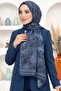 Women's Blue Shawl with Patterned Bamboo Crush Design