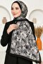 Women's Black Gray Rose Patterned Soft Shawl
