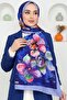 Women's Cobalt Blue Orchid Patterned Soft Shawl - 2